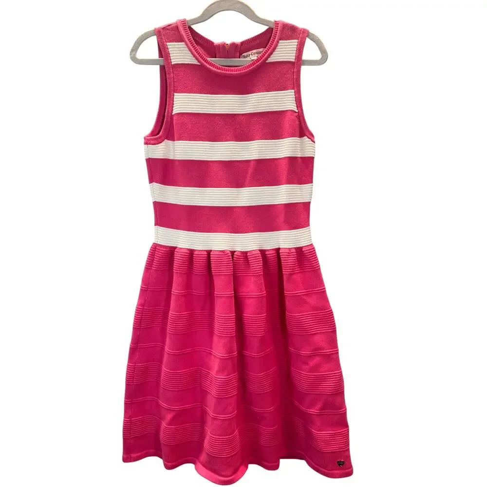 Juicy Couture Bright Pink and White Striped Drop Waist Dress Girls XL